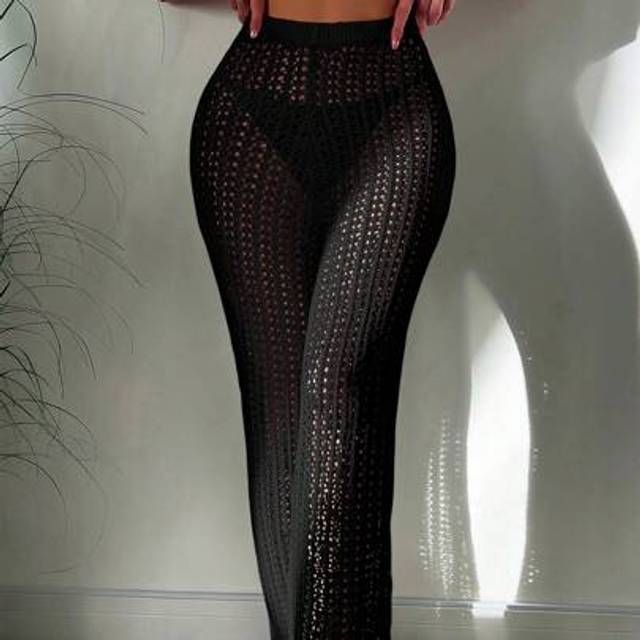 SHEIN Summer Beach Women&#39;s Bohemian Style Hollow Out Long Cover-Up Pants