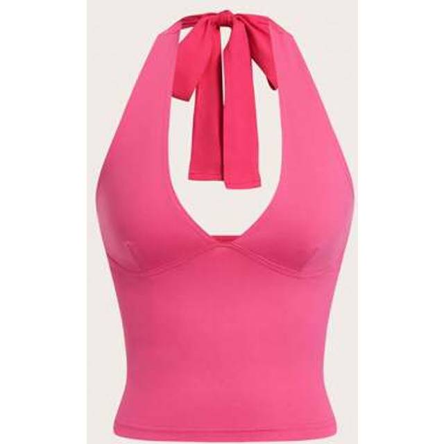SHEIN Women&#39;s Y2K Solid Color Fashionable Slim-Fit Halter V-Neck Tank Top,Rave Top