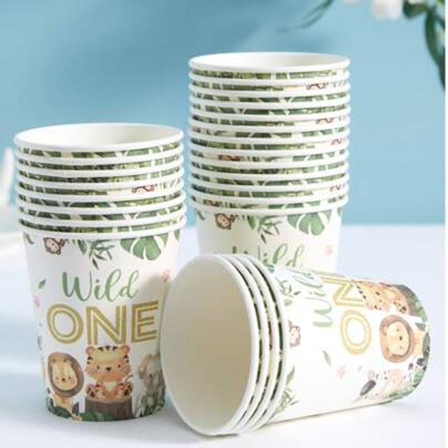 SHEIN 10/25pcs 9oz Animal Themed Paper Cups, Disposable Paper Cups For 1st Birthday Party, Wild Animals Design Suitable For Celebrations, Parties And Giftin