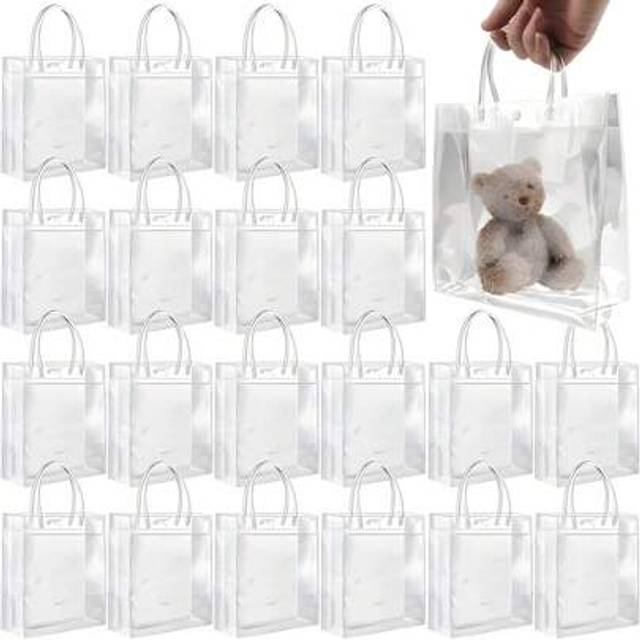 SHEIN 10pcs-Gift Bags Small PVC Bags Mini Clear Gift Bags With Handle, Plastic Gift Bags With Handle, Clear Tote Bags Clear Party Favor Bags, Reusable Trans