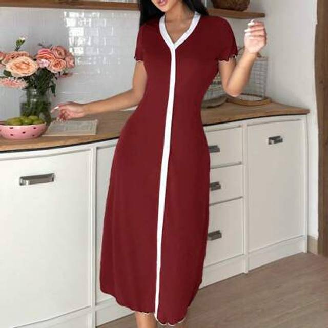 SHEIN Elegant Contrast Color Dress Loungewear For Women