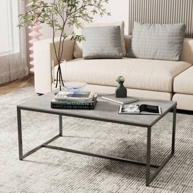 SHEIN Rectangle Coffee Tables Sintered Stone 100cm Long Marble Table Top With Metal Legs Modern Couch Center Tables For Living Room