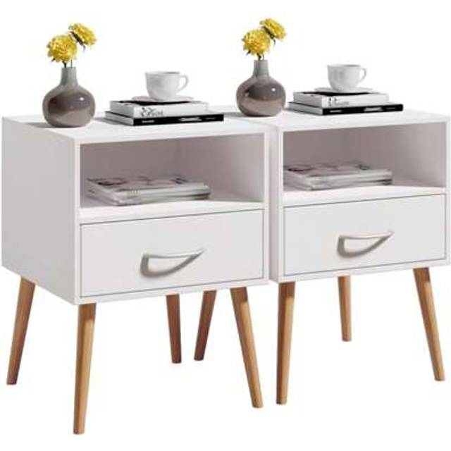 SHEIN Bedside Table With 1 Drawer And 1 Open Shelf For Bedroom, Wooden Bedside Storage Cabinet, 40 X 40 X 56 Cm Small Nightstand(Iron Gray / White)
