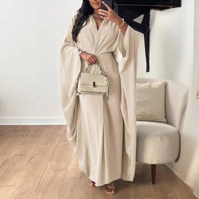 SHEIN Unadoll Ladies&#39; Solid Color Elegant Waist Beach Vacation Music Festival Mother&#39;s Day Graduation Season Soft Satin Loose Twisted Bat Sleeve Robe Long D