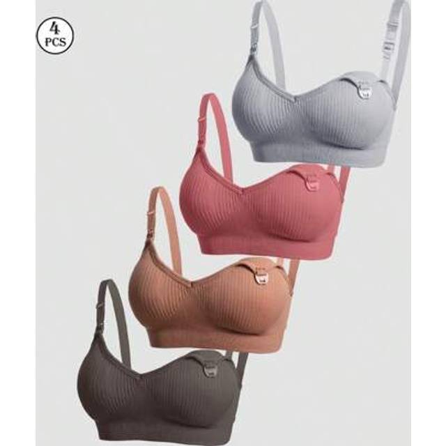 SHEIN 4pcs/Set Maternity & Nursing Lace Clip Down Front Bras For Breastfeeding, Soft & Comfort