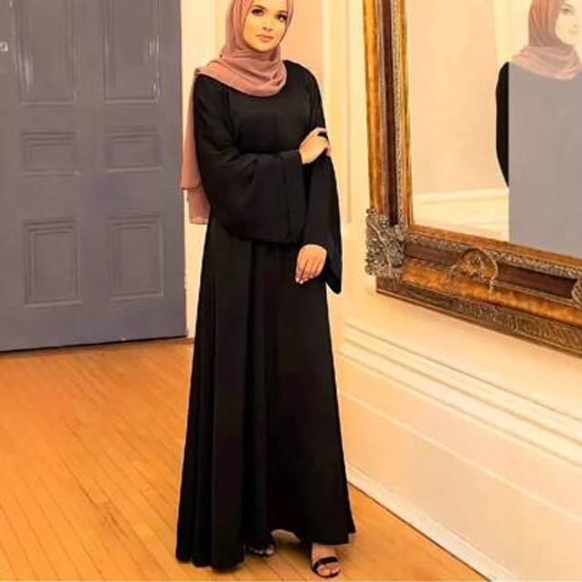 SHEIN Fashiona Women&#39;s Plain Round Neck Abaya Loose Long Robe Modest Long Sleeve Dress