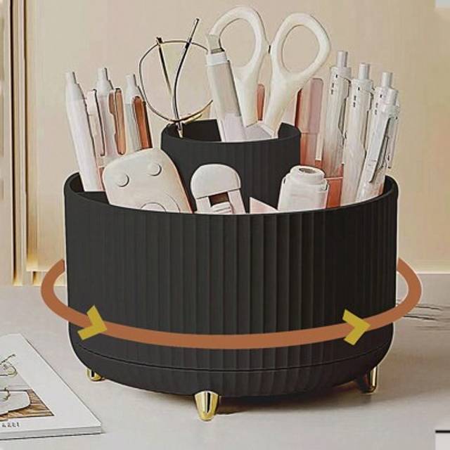 SHEIN 1pc Rotating Pen Holder Office Desk Organizer Box, Large Capacity Multi-Function Stationery Storage, High Aesthetic Value, For Boys, Girls, Kids Desk,