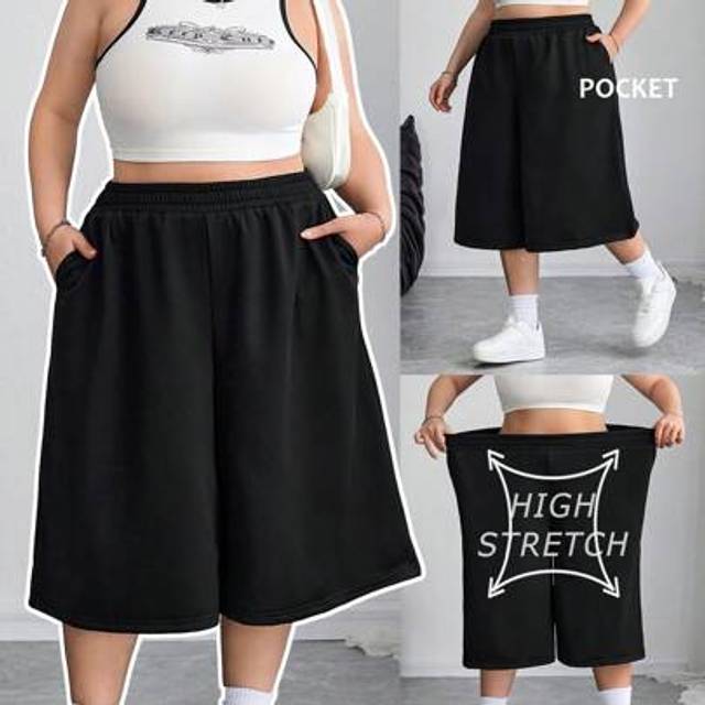 SHEIN Plus Size Casual Super Wide 3/4 Length Sweat Shorts, Spring/Summer,Curve Plus ,Hoho Vacation