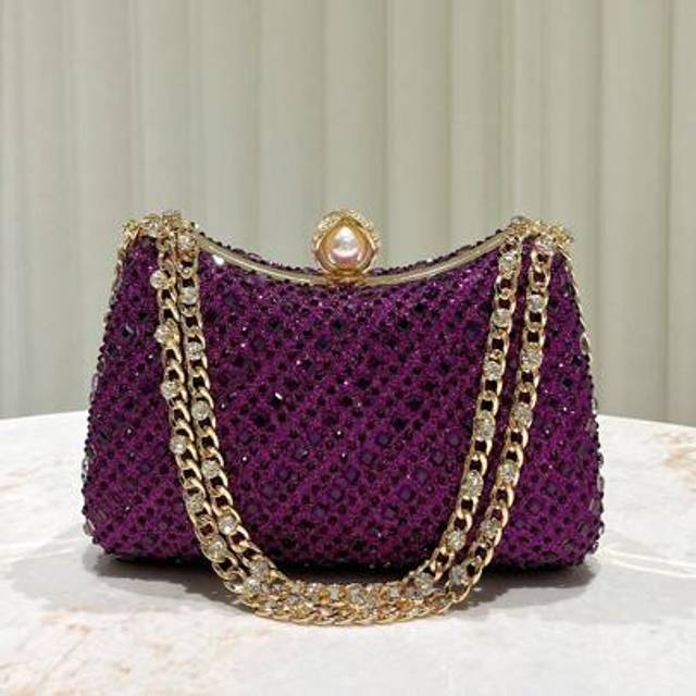 SHEIN 1pc Purple Sparkly Rhinestone Decorative Handbag, Fashion Elegant Clutch Purse Suitable For Evening Party, Prom, Wedding, Cocktail, Women