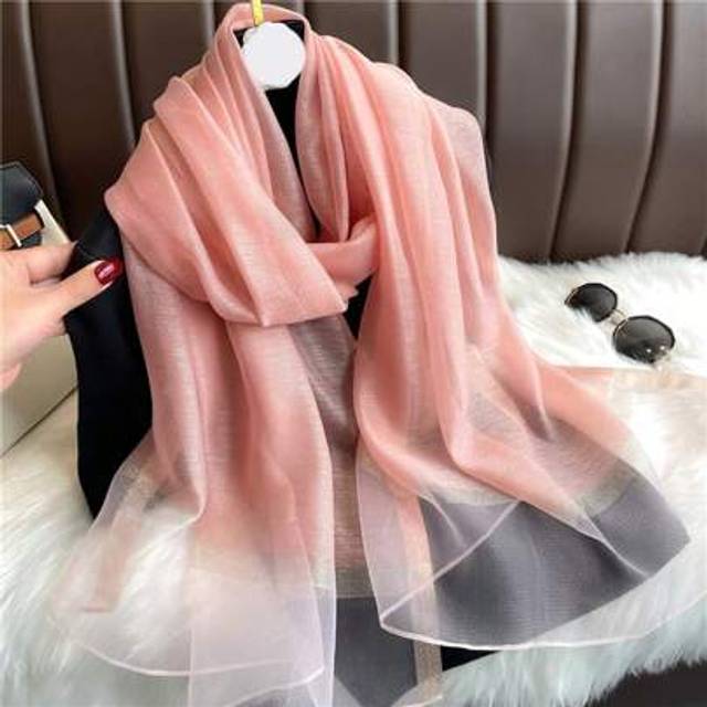 SHEIN 1 PC Korean Style Gold Wire Sequin Imitation Silk Satin Sunscreen Luxury Brand Spring And Summer Large Long Pashmina Women Scarf Solid Color Shawl Wra