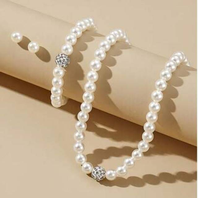 SHEIN 4pcs/Set Girls Elegant Faux Pearl Necklace Bracelet Earring Fashion Jewelry Set