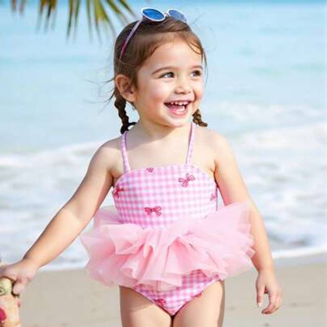 SHEIN Infant Swimsuit, Spring/Summer New Product, Featuring Bow, Tulle Skirt, Ballet Tulle Skirt, Strappy One-Piece Style, Cute & Sweet Design, Suitable For