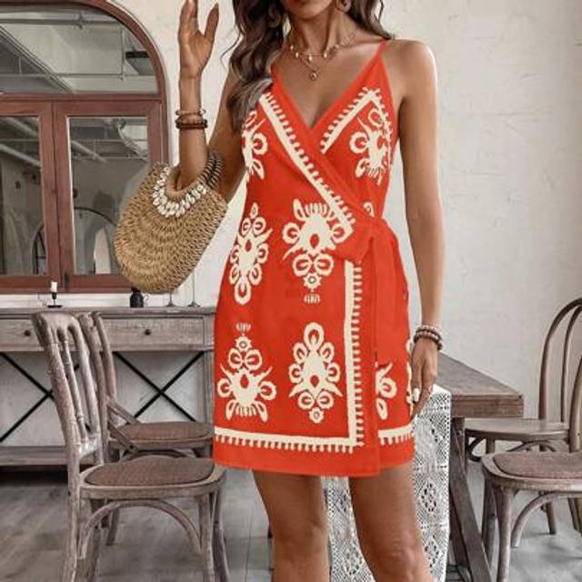 SHEIN Women&#39;s Vacation Floral Print Side Knot Slip Dress,Bohemian Clothes