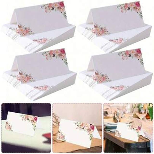 SHEIN 20/40PCS Seating Cards Blank Table Name Signs, Wedding Supplies, Banquet Wedding Seat Cards Floral Printed Decorative Place Cards, Party Decoration