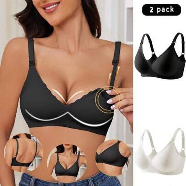 SHEIN 2pcs Pregnant Women Plain Arched Nursing Bras