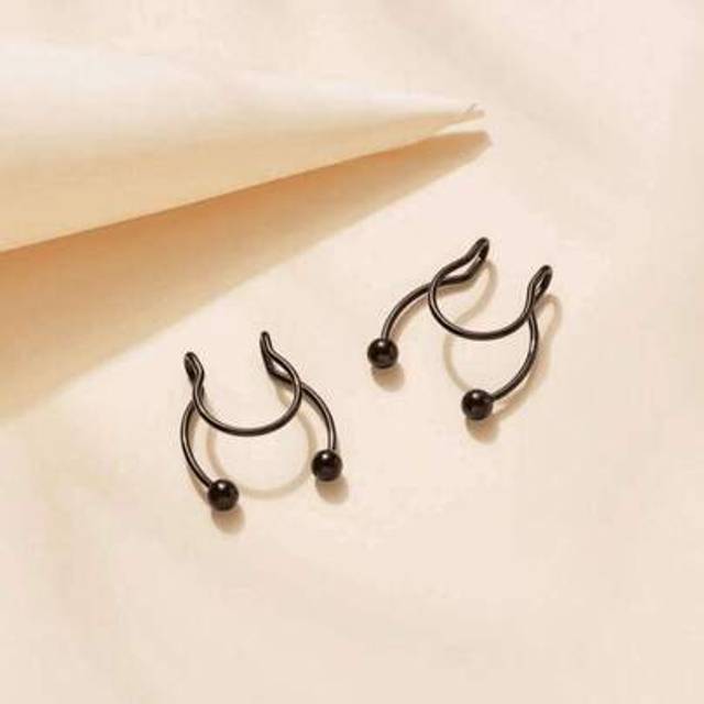 SHEIN 2pcs/Set Fake Nose Septum Ring Stainless Steel Non-Piercing Nose Clip Hoop Ring