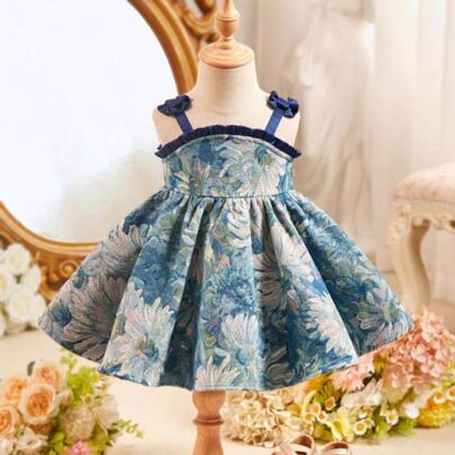 SHEIN Baby Girl Summer Cute & Elegant Floral Print Bowknot Decor Camisole Dress, Formal Wear For Girl
