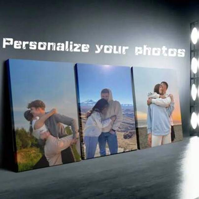 SHEIN 3pcs Personalized Canvas Print Set With Wooden Frames - Custom Love-Themed Photo Wall Art, Ideal For Couples & Best Friends - Perfect Birthday, Annive