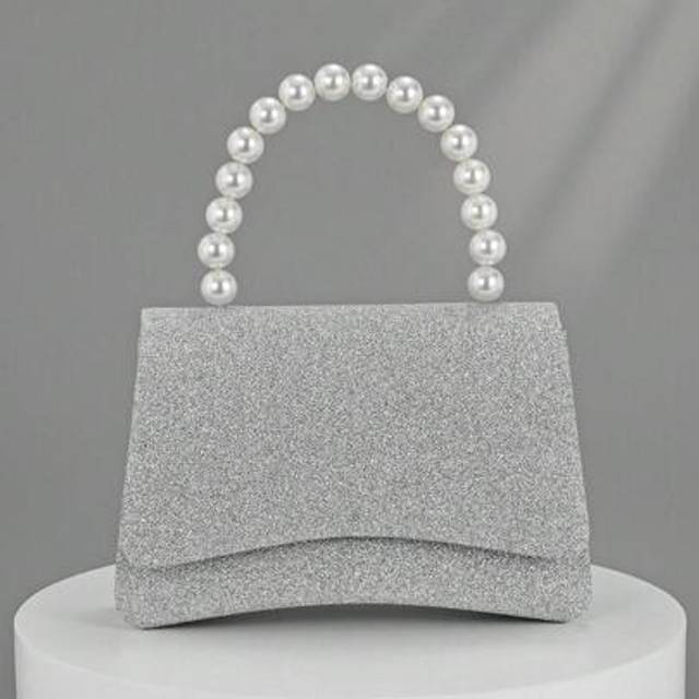 SHEIN OpulAura Women&#39;s Romantic Faux Pearl Handbag - Luxury Velvet Evening Clutch Bag For Formal Occasions, Parties, Weddings, Dates, Christmas & Birthday,