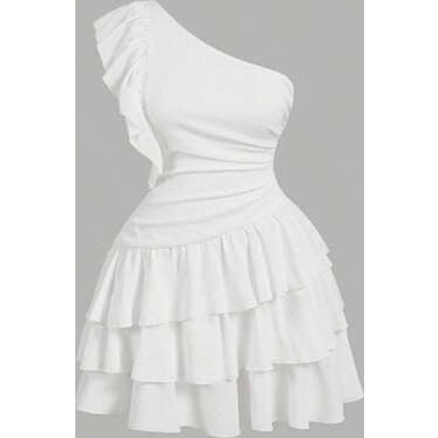 SHEIN Plus Size Women Asymmetric Shoulder Cap Sleeve Short Dress,Birthday Dresses For Women Women Dresses Birthday,Sun Dresses For Women,Sundress