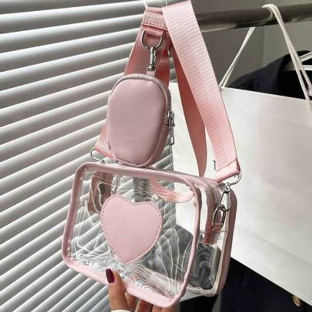 SHEIN Mini Multi-Pocket PVC Heart Shaped Fashion Casual Crossbody Bag