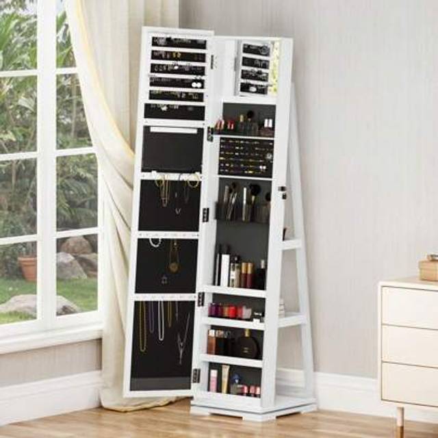 SHEIN Jewellery Cabinet With Full Length Mirror And Large Storage, 360Â° Swivel Lockable Jewellery Organiser With Key For Women&#39;s Bedroom (White)