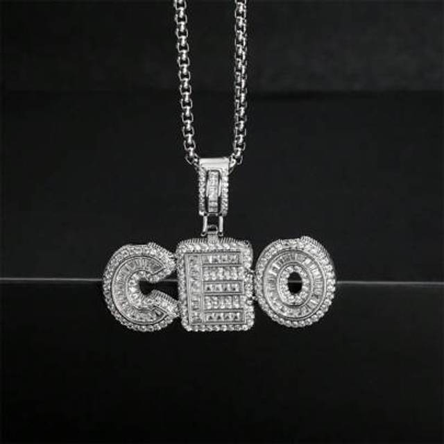 SHEIN Hip-Hop Jewelry Custom Plate Necklace, Diamond Gold-Plated Name Necklace Personalized For Men.