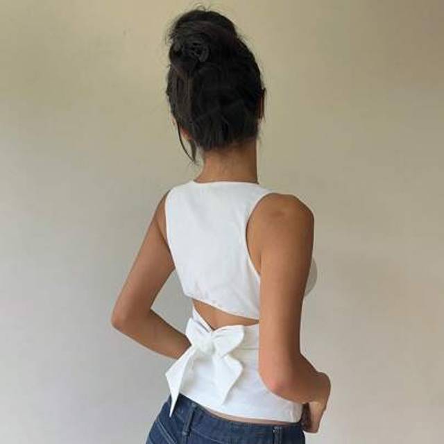 Aloruh Women&#39;s Commuting & Daily Backless Bowknot Round Neck Sleeveless Blouse