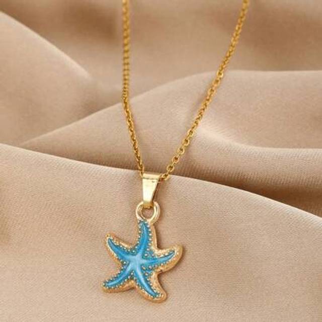 SHEIN 1pc Children&#39;s Cute & Stylish Colorful Starfish Pendant Necklace, With Stainless Steel Chain, Suitable For Summer Beach Vacation & Birthday Gift, Dail