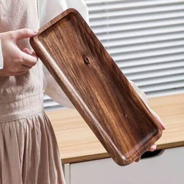 SHEIN 1pc Oval/Square Wooden Tray - Multipurpose Tray For Snacks, Breakfast, Dining, Food Presentation, Can Hold Cakes, Bread, Tea/Coffee Cups - Food-Safe,