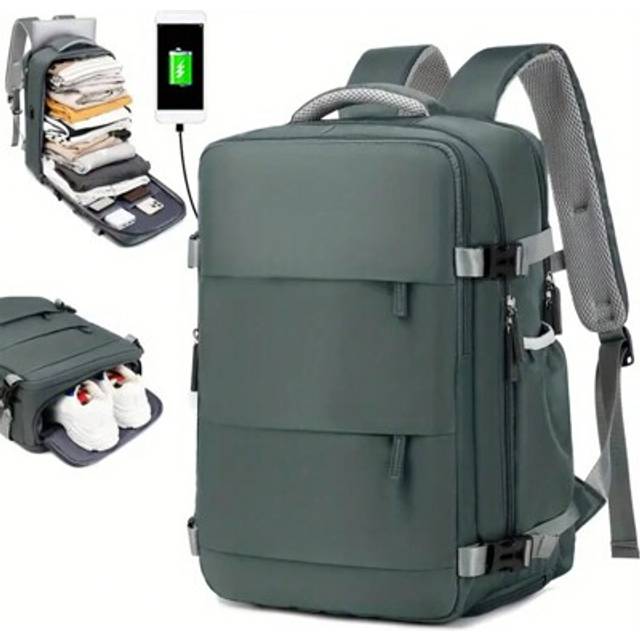 SHEIN 1pc Large Capacity Backpack With Shoe Compartment, Casual Backpack With USB Charging Port, Fit For Laptop, Hiking, Trekking, Outdoor Sports, Casual, S