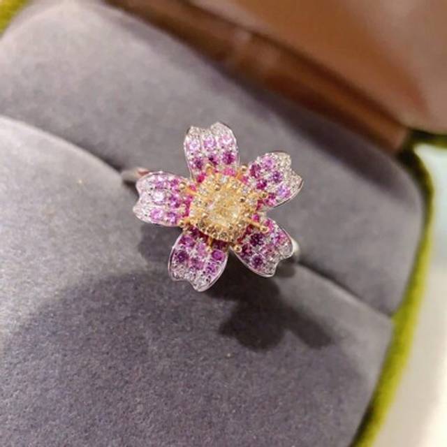 SHEIN 1pc Elegant Vintage Flower Shaped 925 Sterling Silver Colorful Zirconia Ring, Daily Wear & Gift Jewelry For Women Valentines