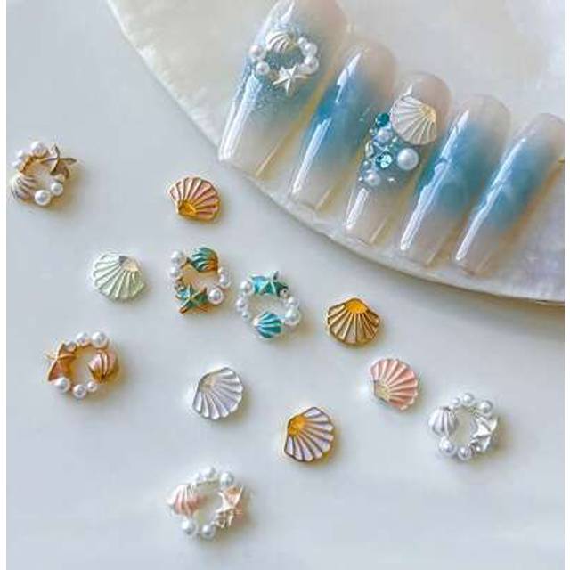 SHEIN 4Pcs Sea Shells Ocean Beach Nail Charms For Summer Holiday Y2k, Metal Alloy Nail Charms Rhinestones Pearls For Nail Design, Charms Accessories For Man