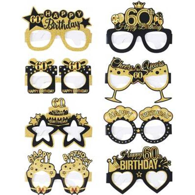SHEIN 8pcs Black Gold 60th Birthday Party Paper Glasses, Birthday Party Photo Props Party Glasses, 60th Birthday Party Decorations Supplies, Happy Birthday