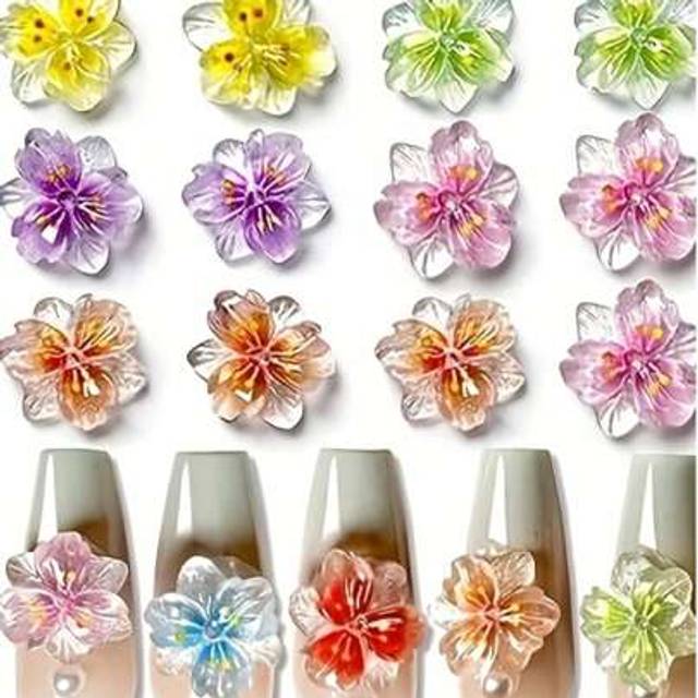 SHEIN 30pcs Glow-In-The-Dark Ice Flower Nail Decorations, Translucent 3D Resin Petals For Nail Art Design, Nail Jewelry Accessories