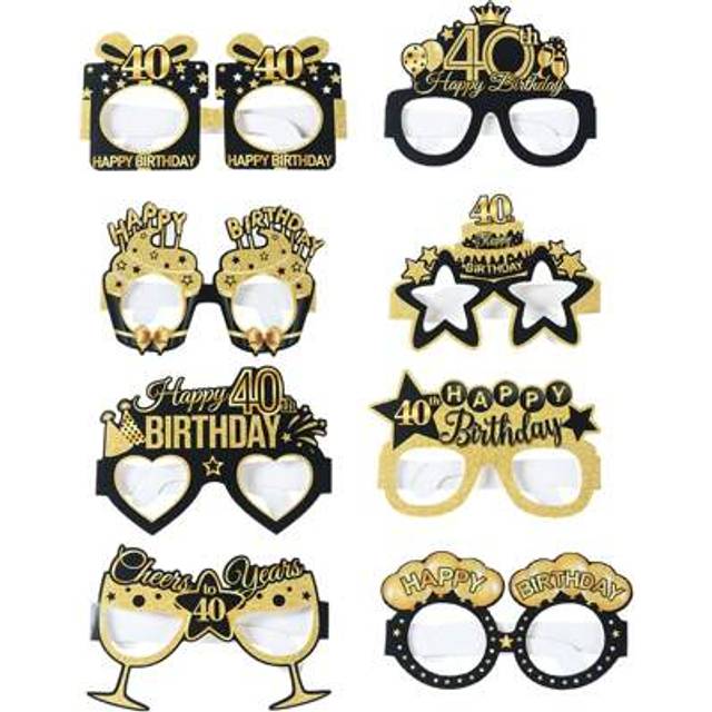 SHEIN 8pcs Black Gold 40th Birthday Party Paper Glasses, Birthday Party Photo Props Party Glasses, 40th Birthday Party Decorations Supplies, Happy Birthday