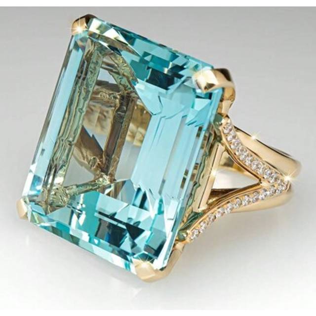 SHEIN 1pc Fashionable New Light Blue Square Extra-Large Cubic Zirconia Ring, Engagement Accessory Suitable For Men And Women, Gift For Family/Friends/Loved