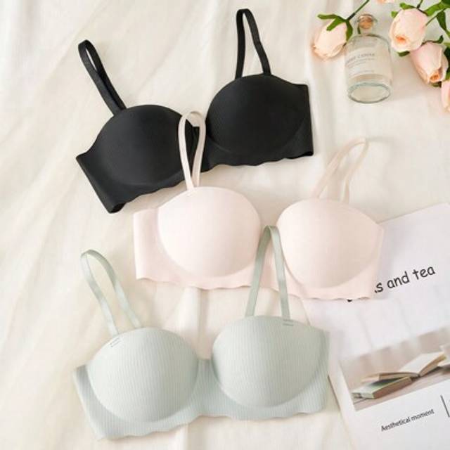 SHEIN 4pcs/Set Teen Girl Minimalist Solid Color Wireless Bra Set (Black, Multicolor)