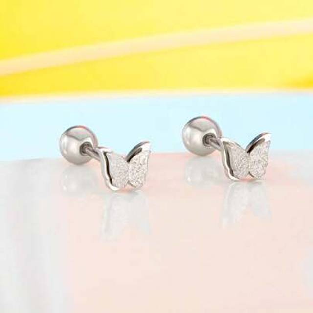 SHEIN 1 Pair Small Delicate Cute Stainless Steel Butterfly Stud Earring Girl Fashion Daily Decor Jewelry
