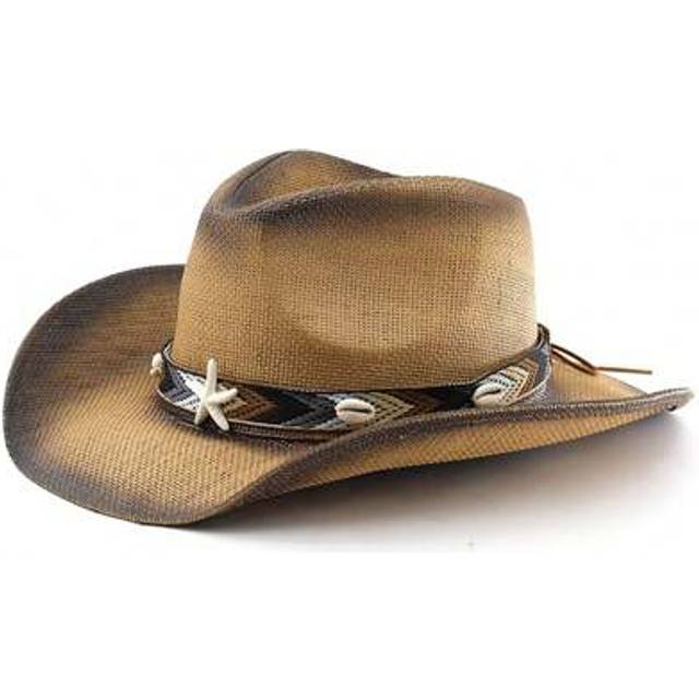 SHEIN Women Men Straw Cowgirl Hat Starfish Shell Belt Western Panama Jazz Hat Summer Sun Hat For Party Travel Accessories