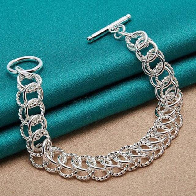 SHEIN 925 Sterling Silver Plated Multi Circle Chain Bracelet For Women Wedding Party Fashion Charm Jewelry