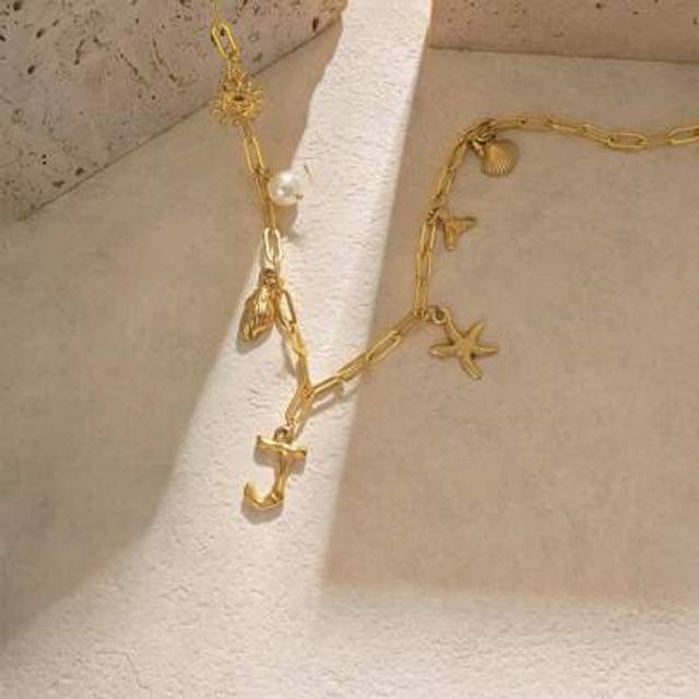 SHEIN 1pc 14K Gold Plated Women Initial Pendant Necklace, Shell Letter Necklace With Adjustable Chain Length, Hypoallergenic Material Suitable For All-Day W