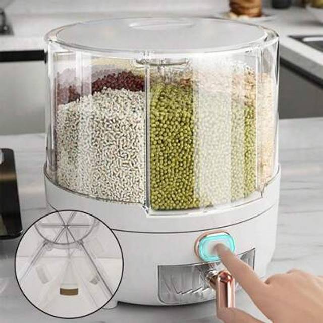SHEIN Rotatable Cereal Grain Sealed Storage Container Box Dispenser Rice Tank Kitchen,Transparent Visibility