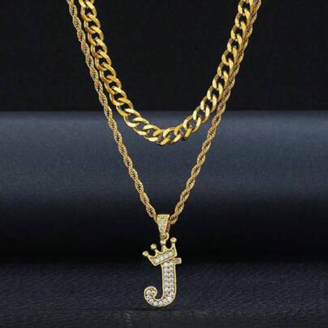 SHEIN 2pcs/Set Fashion Popular Crown Initial Letter Charm Twisted Rope Chain Chain Multi-Layer Necklace For Boys Girls Street Party Jewelry Gift For Daily W