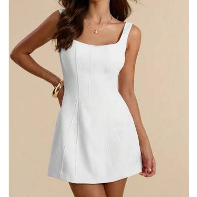 SHEIN Plain White Elegant Fitted A-Line Backless Slip Dress For Women, Casual Spring/Summer Mini Dress, Suitable For Dating, Bridesmaid, Wedding, Graceful B