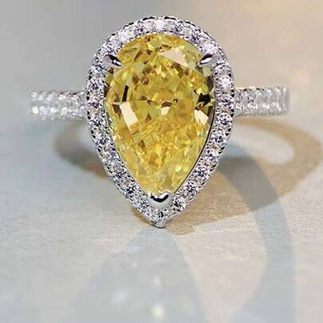 SHEIN 1 Pc High Sparkling Big Water Drop Rhinestone High Carbon Rhinestone Ring, S925 Sterling Silver Gorgeous And Romantic Women&#39;s Rings, Exquisite And Uni