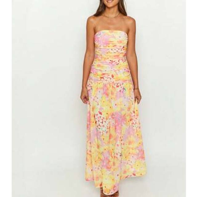 SHEIN Women Tube Top Maxi Dress 2025 Elegant Sleeveless Strapless Ruched Flowy Summer Long Wedding Party Cocktail Dresses