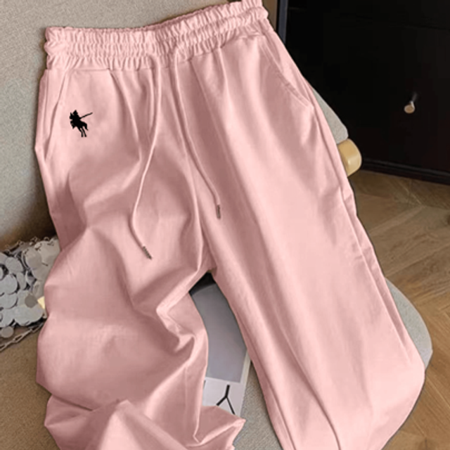 SHEIN New Lazy Pony Embroidered Casual Plain Slim Straight Pants For Women