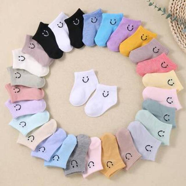 SHEIN 10 Pairs Of Baby Socks With Smiling Face Patterns. These Summer Socks Are Breathable, Comfortable And Stretchy. They Are Newborn Baby Socks And Short