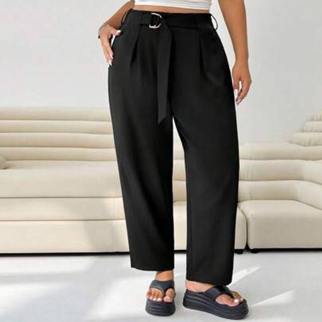 SHEIN Black Plus Size Women&#39;s Casual Straight Leg Cropped Trousers,Business Casual Woman,Summer,Teacher Outfits For Women,Work Clothes Women, Elegant Pants